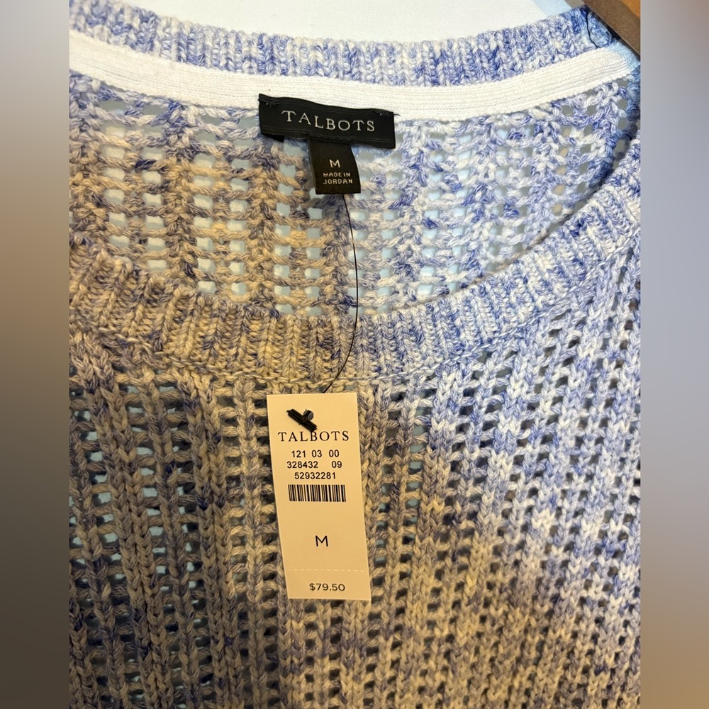 NWT Talbots Open Stitch Pale Blue/Periwinkle Size Medium Sweater - Picture 4 of 10